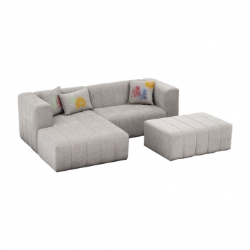 Γωνιακός καναπές Beyza Ι pakoworld με υποπόδιο δεξιά γωνία ανοιχτό γκρι ύφασμα 238x160x73εκ