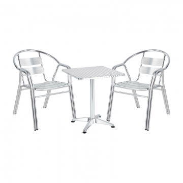 Tραπεζαρία Zircu-Lazo II pakoworld σετ 3τεμ χρωμίου αλουμίνιο Φ60x60x70εκ