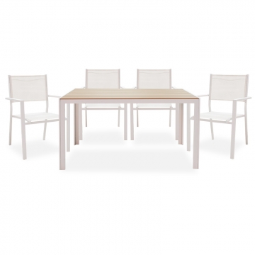 Τραπεζαρία Nares-Moly σετ 5τεμ pakoworld αλουμίνιο-textilene λευκό plywood φυσικό