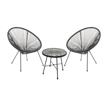 Tραπεζαρία Acapulco pakoworld σετ 3τεμ μαύρο μέταλλο-μαύρο rattan-γυαλί Φ50x50εκ