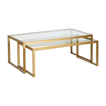 Τραπέζι σαλονιού Redro pakoworld σετ 2τεμ χρυσό μέταλλο-γυαλί 100x40x45εκ