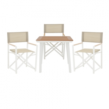 Τραπεζαρία Mabu-Synergy σετ 3τεμ pakoworld λευκό αλουμίνιο και plywood σε φυσικό χρώμα 80x80x74εκ