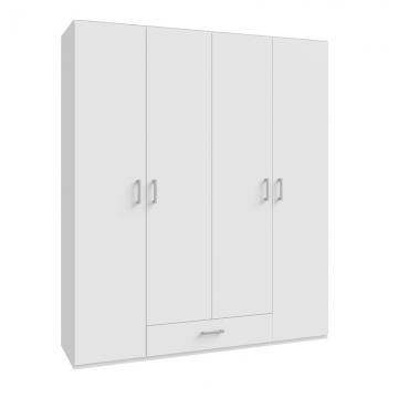 Ντουλάπα ανοιγόμενη τετράφυλλη Generiale pakoworld μελαμίνη λευκή με 3 ράφια γκρι 177.5x54.2x210.5εκ